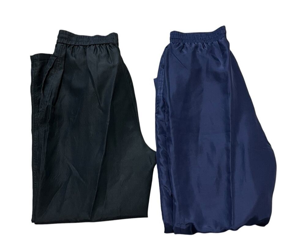 Mureli Vtg Navy & Black lot of 2 Silk Track Pants Womens M Retro Lounge Pants